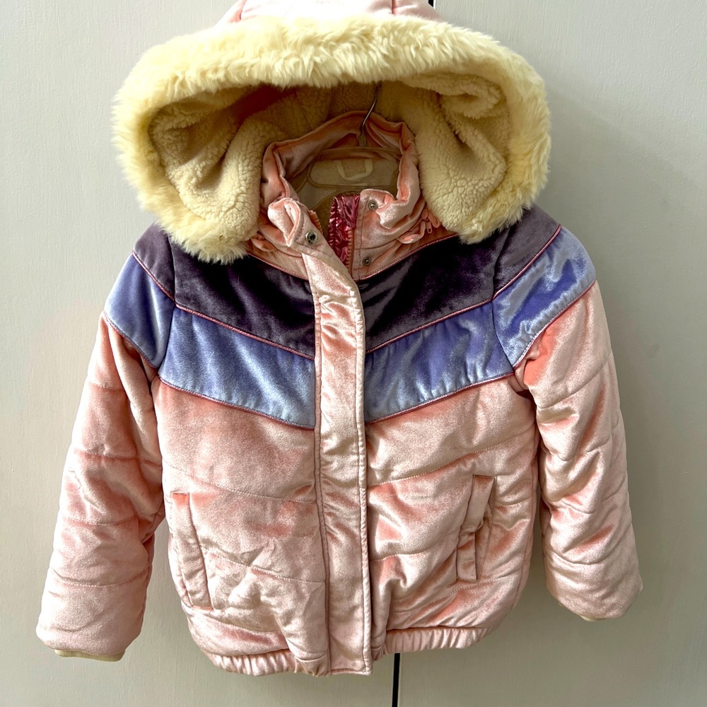 Sz 10 girls EGG velvet fur hood winter coat
